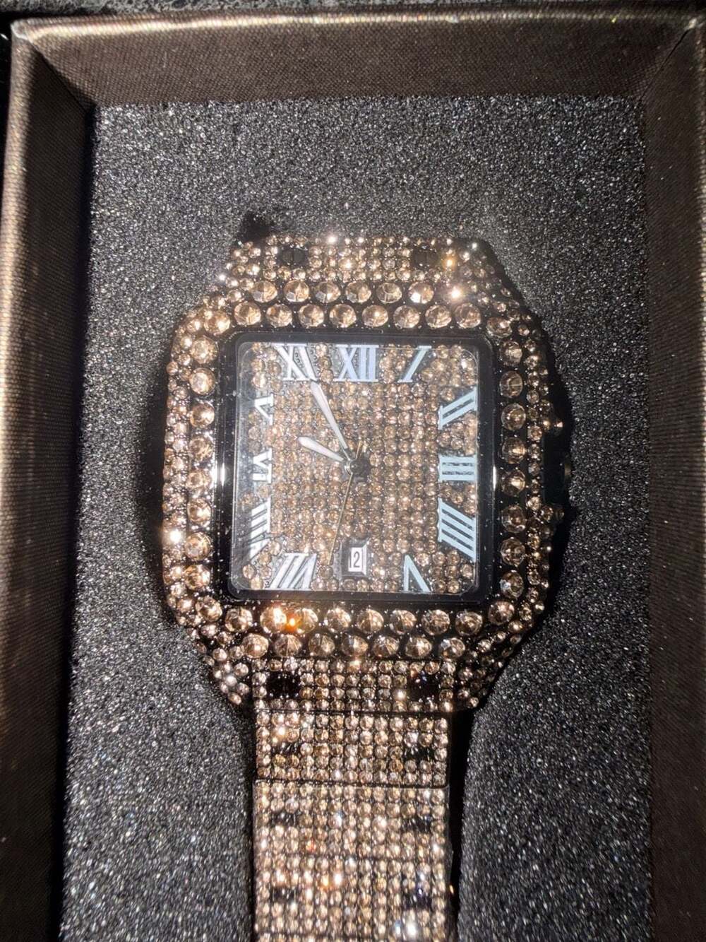 AJ Iced Out Square Case Rhinestone Quartz Watch